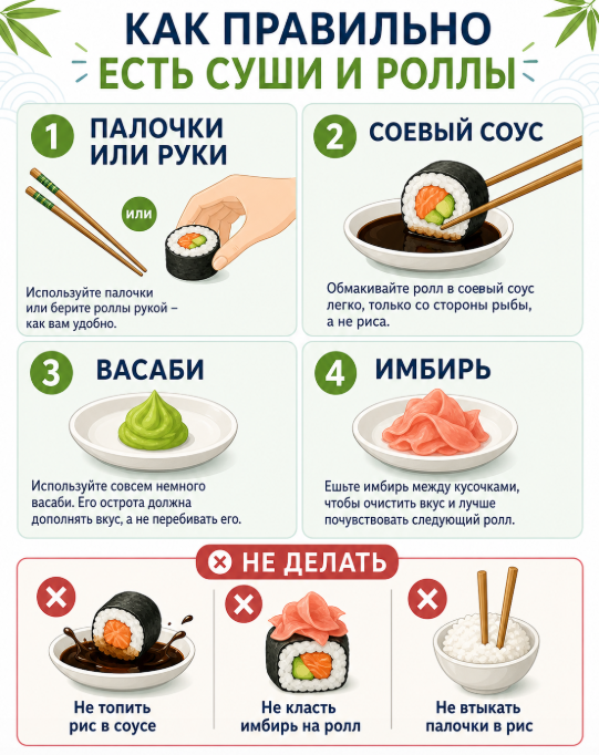 Как правильно есть суши и роллы: этикет, соусы и ошибки