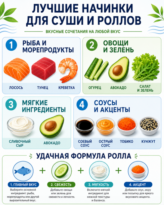 Из чего состоит удачная начинка для суши