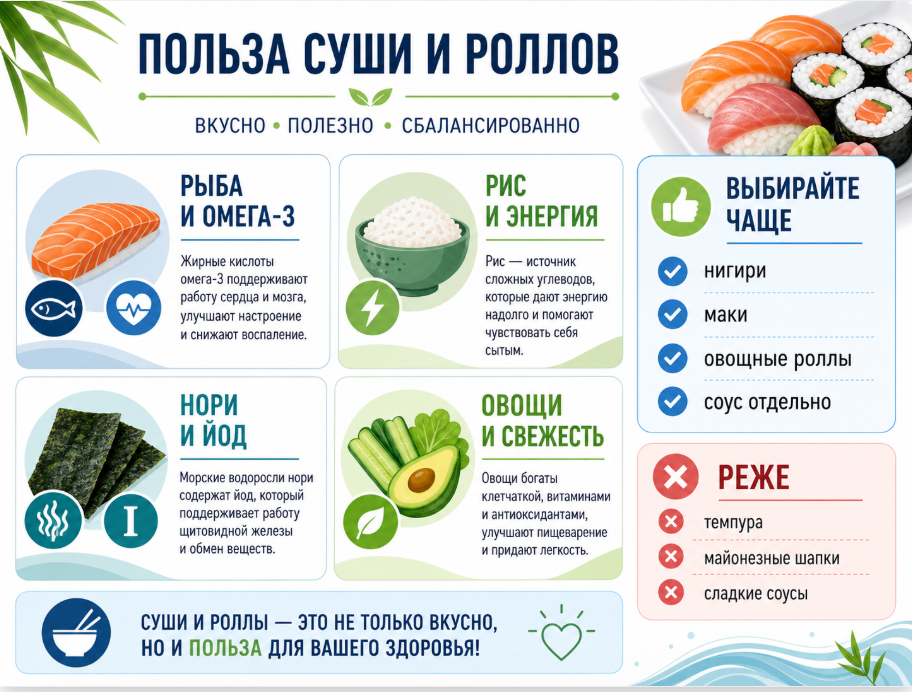 Польза суши и роллов: состав, плюсы и риски