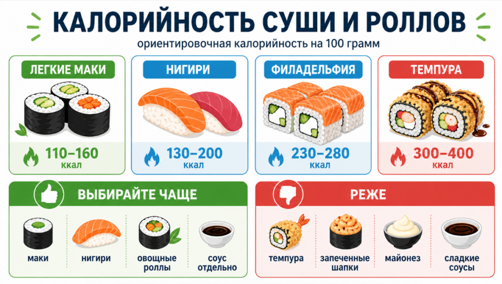 Калорийность суши и роллов: как выбрать без лишних калорий
