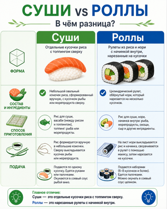 В чем главная разница между суши и роллами