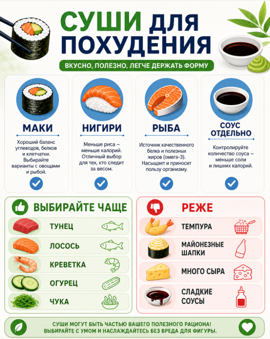 Суши при похудении: как выбрать роллы без лишних калорий